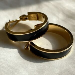 Monet | Vintage Elegant Black and Gold Hoop Earrings